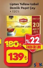 LİPTON YELLOW LABEL DEMLİK POŞET ÇAY 120'Lİ fiyat ve kampanya bilgisi